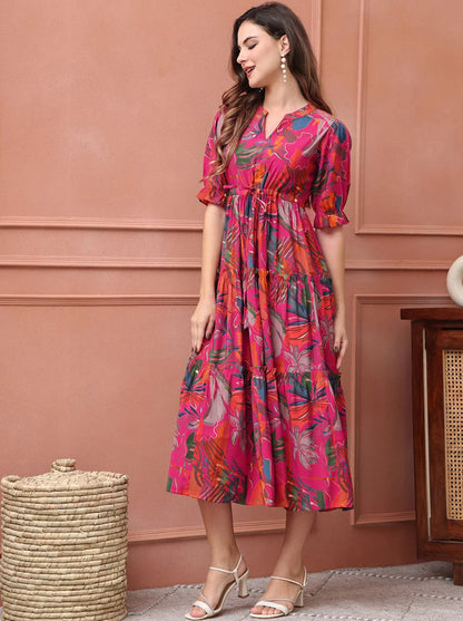 Floral Printed Flared Dress
